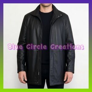 Perry Ellis Portfolio Vintage Black Leather Bomber Jacket Removable Liner Large